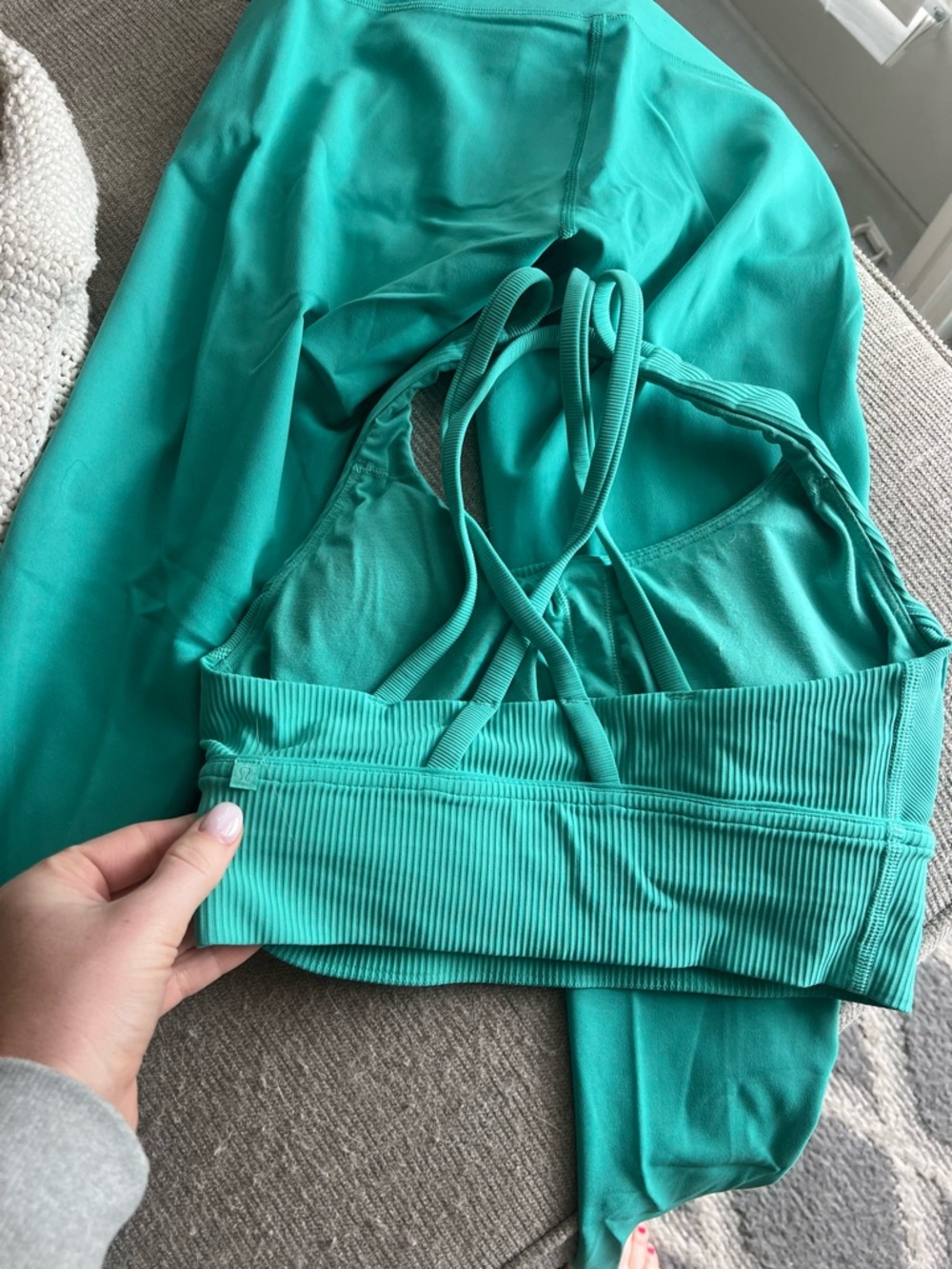 lululemon athletica Teal Leggings and Strappy Sports Bra Set